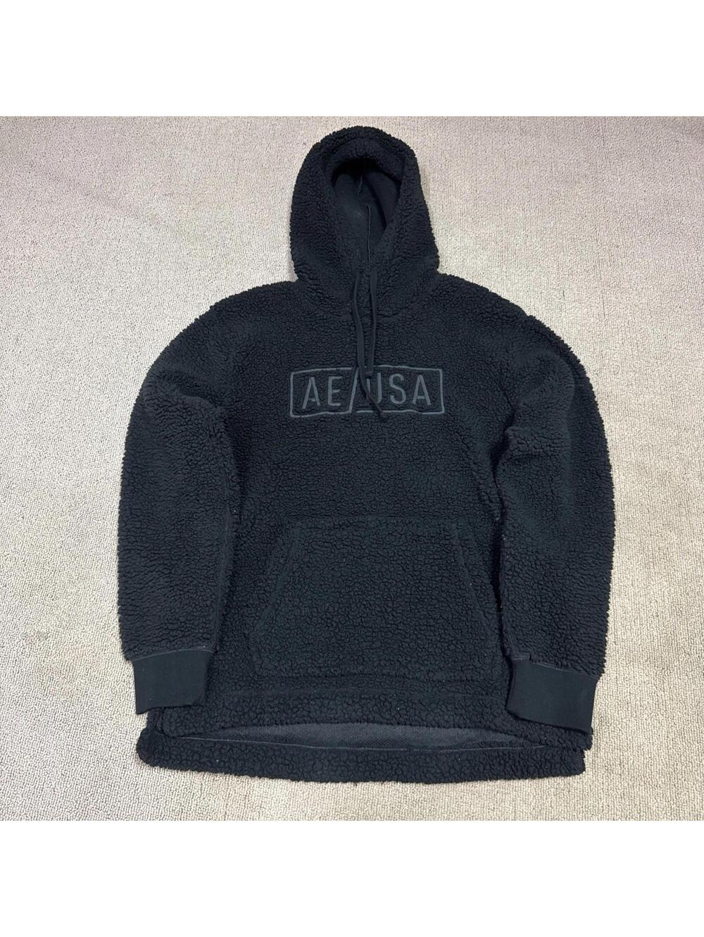 American Eagle Outfitters Hoodie Black Fleece Long Sleeve Pullover Size Medium